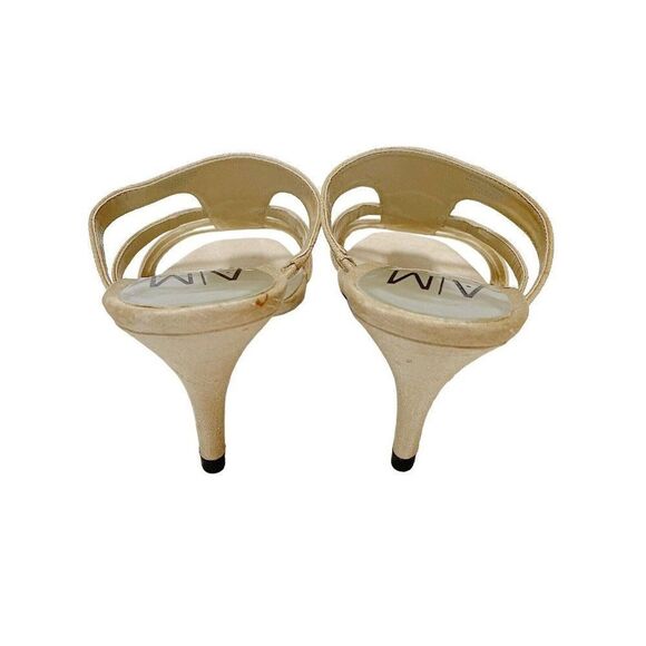 A/M by Ann Marino vintage gold open toe slip on cut out square toe heeled sandal - Picture 3 of 8